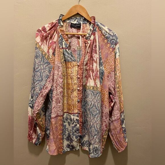 Lane Bryant NWOT multi color  patchwork detail dolman sleeves blouse 22/24 - Picture 1 of 6